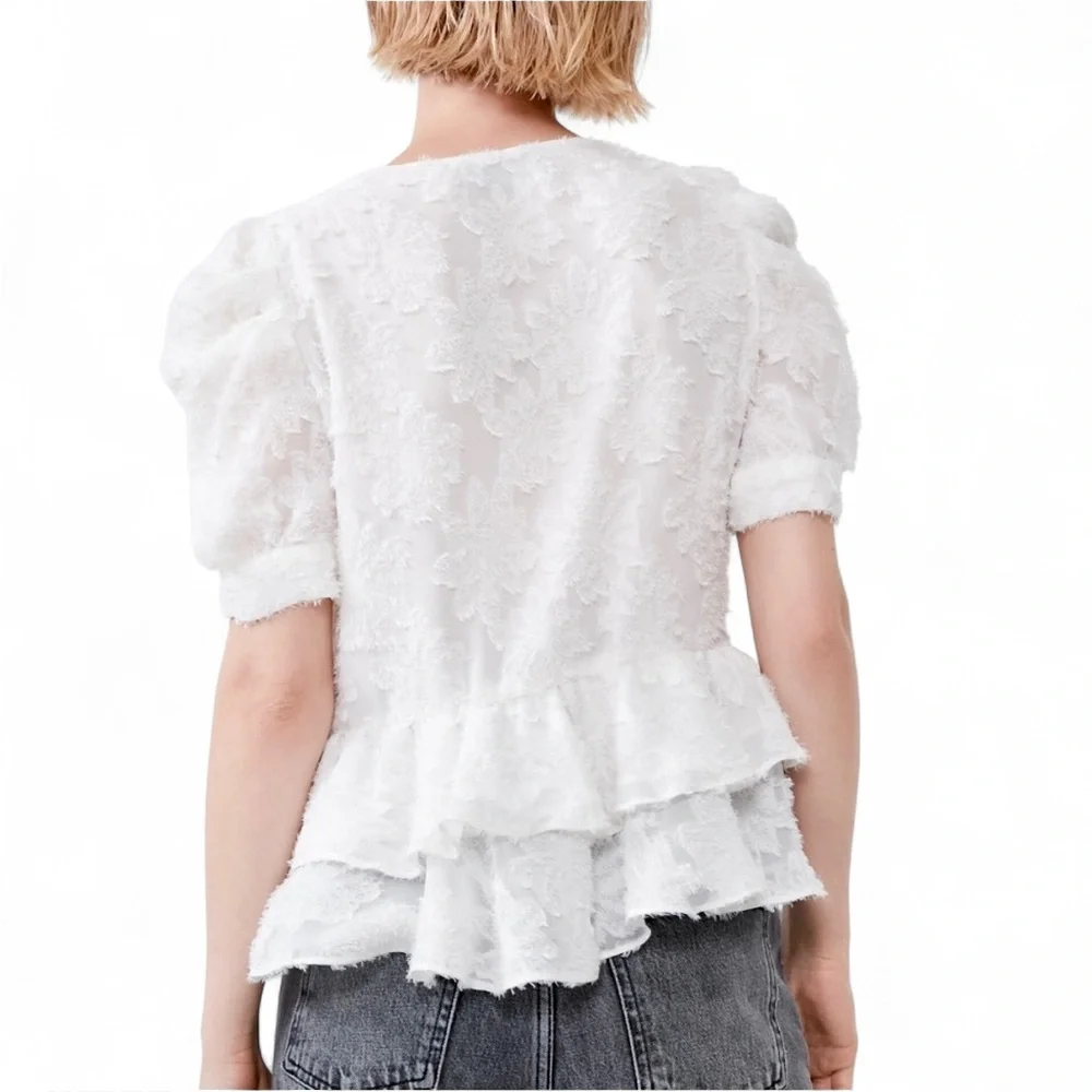 ZARA White Textured Tiered Voluminous Top {Small}